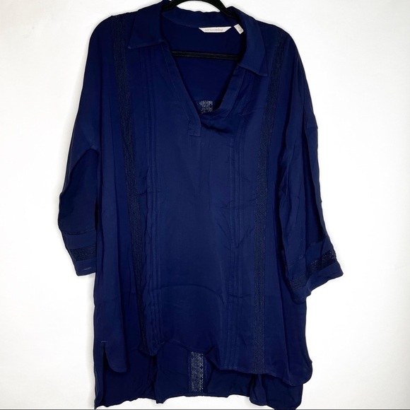 Soft Surroundings | Capistrano Crochet Lace Pintuck Top & Cami - Maritime Blue - Picture 2 of 8